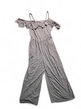 Time and Tru Off-Shoulder Ruffle Wide-Leg Jumpsuit - Gray